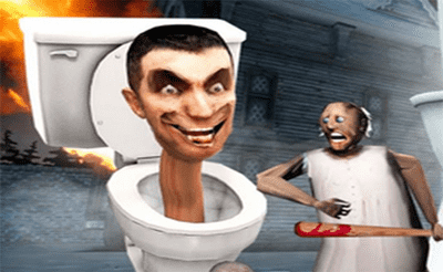 Granny Kill Skibidi Toilet Behind Banner