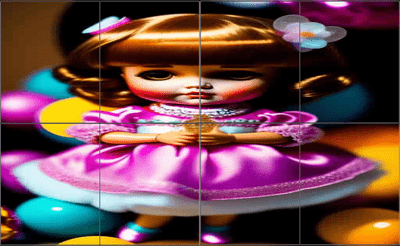 Creepy Doll Photo Block Blitz Banner