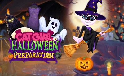 Cat Girl Halloween Preparation Banner