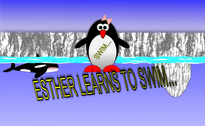 Esther the penguin. Learn to swim. Banner